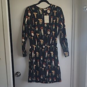 Frame Denim Black Mushroom Print Long Sleeve Mini Dress